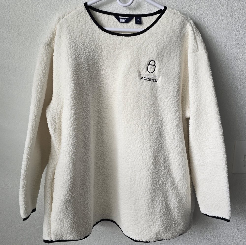 Lands' End Sherpa Fleece Sweatshirt - Size 1X - Ivory